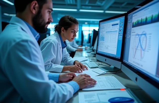 Engineers reviewing water quality data