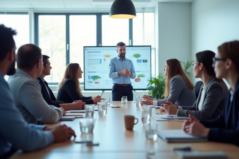 Team meeting in a bright conference room